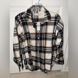 NWT-LOFT Black and Tan Plaid Shirt